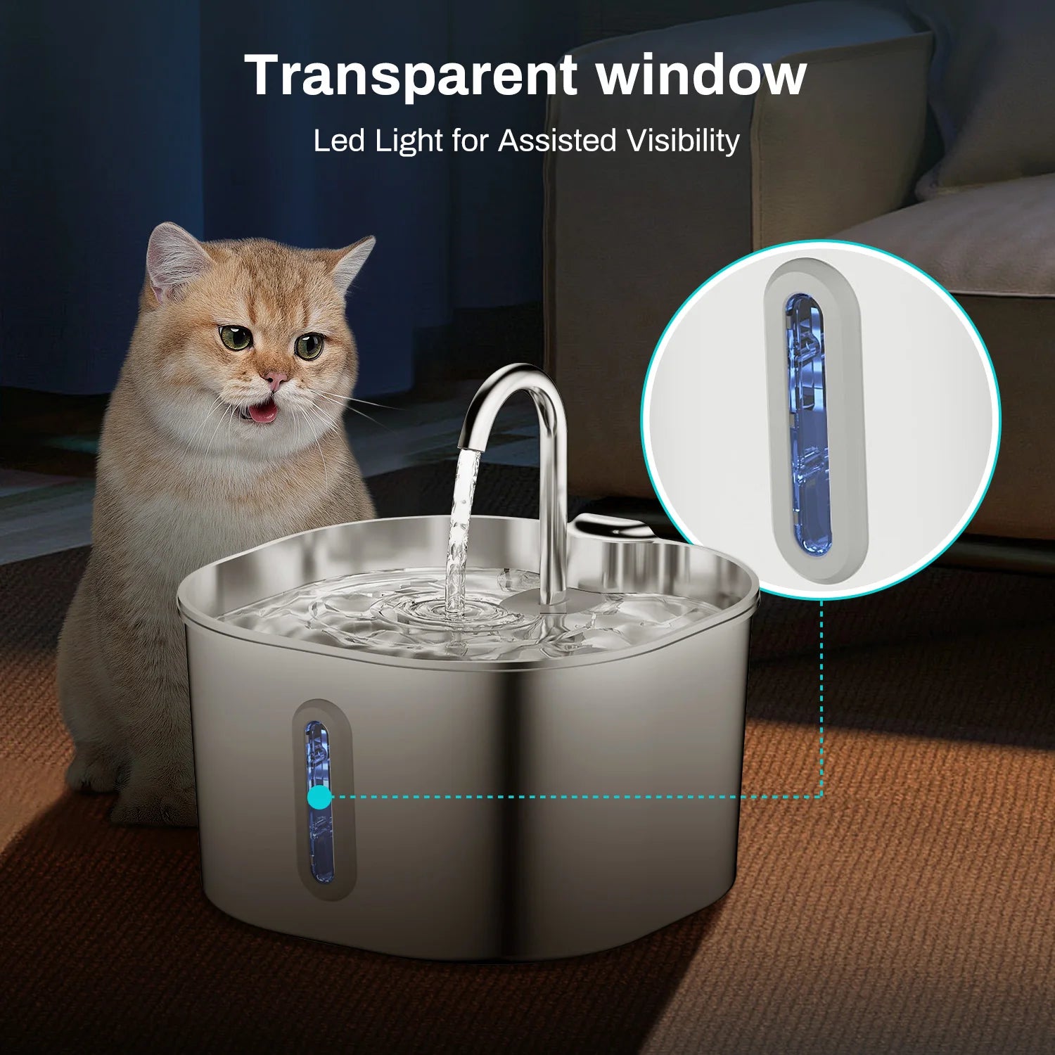 Premium Stainless Steel Cat & Dog Water Fountain – Quiet, Easy-Clean, 2.2L Circulating Hydration System