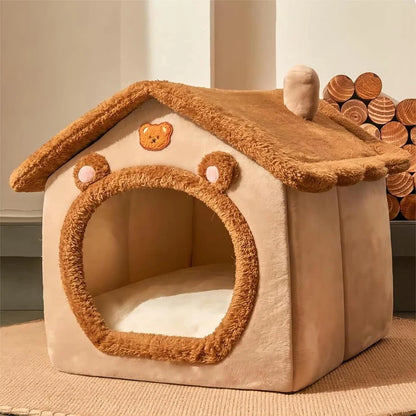 Foldable Pet Cave Bed – Cozy Cat & Puppy House with Removable, Washable Cushion (Small/Medium Pets)