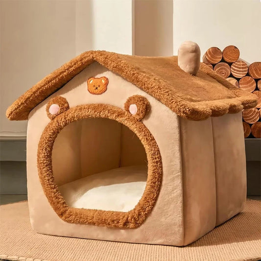 Foldable Pet Cave Bed – Cozy Cat & Puppy House with Removable, Washable Cushion (Small/Medium Pets)