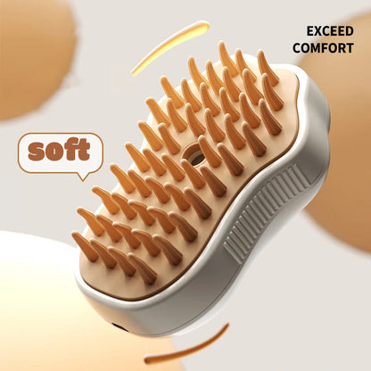 3-in-1 Pet Steam Grooming Brush – Detangles, Massages & Reduces Shedding for Cats & Small Dogs