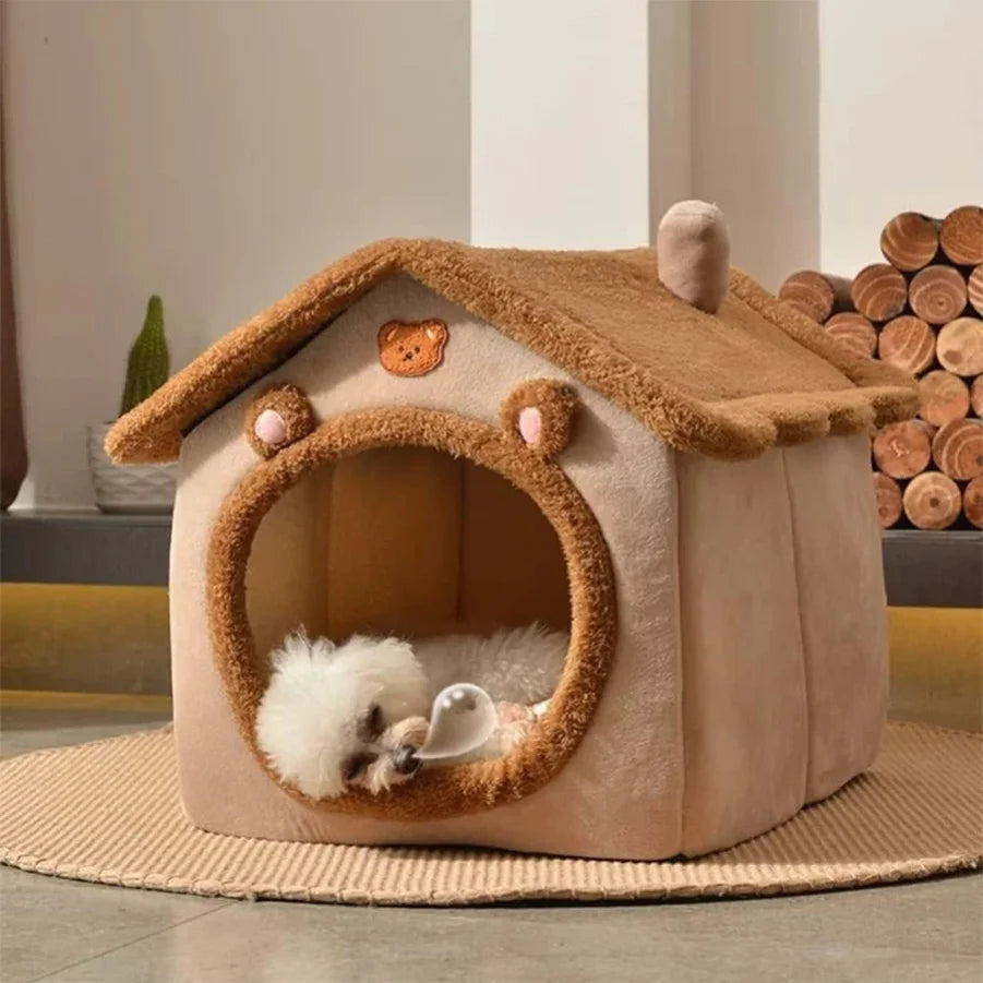 Foldable Pet Cave Bed – Cozy Cat & Puppy House with Removable, Washable Cushion (Small/Medium Pets)