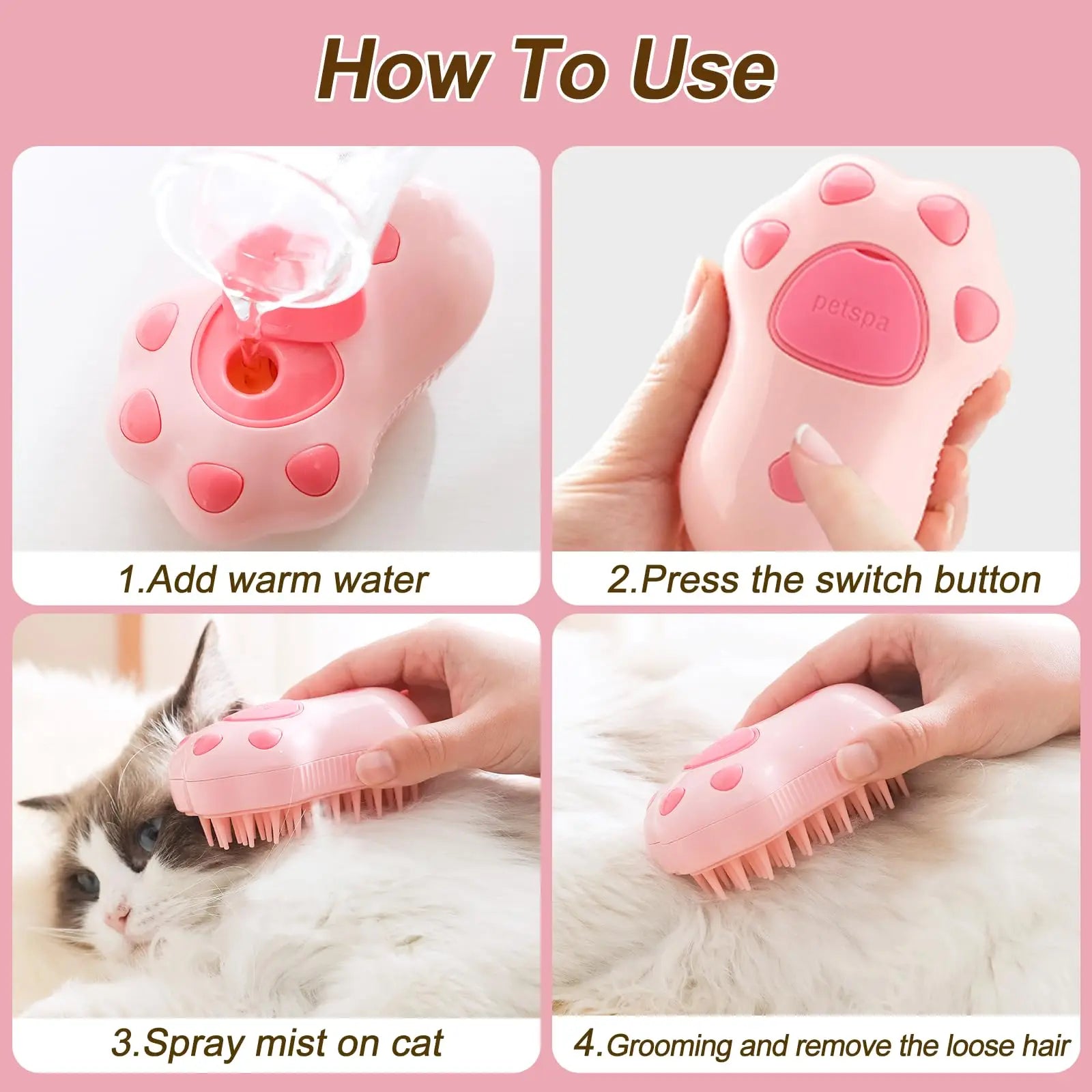 3-in-1 Pet Steam Grooming Brush – Detangles, Massages & Reduces Shedding for Cats & Small Dogs